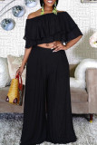 Yellow Fashion Casual Solid Patchwork Off the Shoulder Two Pieces