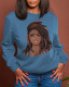 Blue Casual Street Character Patchwork O Neck Tops