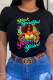 Black Casual Street Print Patchwork O Neck T-Shirts