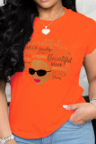 Red Fashion Casual Patchwork Letter O Neck T-Shirts