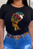 Red Fashion Casual Print Patchwork O Neck T-Shirts