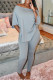 Grey Fashion Casual Solid Backless O Neck Half Sleeve Two Pieces