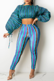 Yellow Sexy Striped Patchwork Half A Turtleneck Long Sleeve Two Pieces