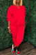 Red Fashion Casual Solid Patchwork O Neck Long Sleeve Two Pieces