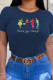 Navy Blue Casual Daily Print Patchwork O Neck T-Shirts
