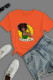 Orange Work Street Print Patchwork O Neck T-Shirts