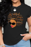 Red Fashion Casual Patchwork Letter O Neck T-Shirts