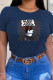 Navy Blue Casual Daily Character Patchwork O Neck T-Shirts