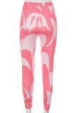 Pink Sexy Print Patchwork Skinny High Waist Pencil Full Print Bottoms