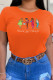 Orange Casual Daily Print Patchwork O Neck T-Shirts
