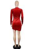 Red Sexy Solid Patchwork Zipper Zipper Collar One Step Skirt Dresses