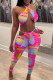 Pink Fashion Sexy Print Backless Strap Design Halter Sleeveless Two Pieces