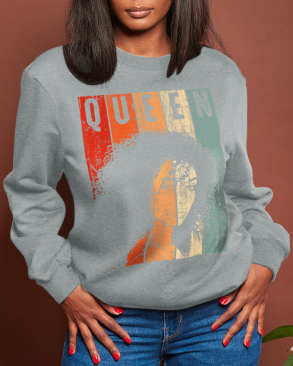 Grey Casual Street Print Patchwork O Neck Tops