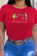 Red Casual Daily Print Patchwork O Neck T-Shirts