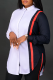 White Casual Striped Patchwork Turndown Collar Tops
