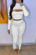 White Sexy Solid Hollowed Out Patchwork Half A Turtleneck Long Sleeve Two Pieces