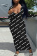 Black Casual Print Patchwork U Neck One Step Skirt Dresses
