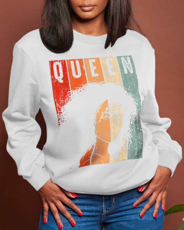 White Casual Street Print Patchwork O Neck Tops