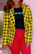 Yellow Fashion Casual Plaid Print Cardigan Turndown Collar Outerwear