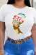 White Fashion Casual Print Patchwork O Neck T-Shirts