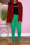 Red Fashion Casual Plaid Print Cardigan Turndown Collar Outerwear