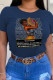Navy Blue Street Daily Character Patchwork O Neck T-Shirts