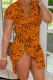 Orange Fashion Sexy Print Slit Zipper Collar Short Sleeve Dress