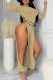 Khaki Sexy Solid Hollowed Out Patchwork Slit O Neck Straight Jumpsuits(Without Belt)