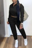 Apricot Fashion Casual Solid Basic Zipper Collar Long Sleeve Two Pieces