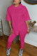 Rose Red Casual Solid Patchwork Asymmetrical Hooded Collar Half Sleeve Two Pieces