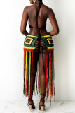 Pink Fashion Sexy Patchwork Tassel Hollowed Out Backless Swimwears Beach Dress