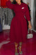 Burgundy Casual Print Patchwork Hooded Collar A Line Dresses