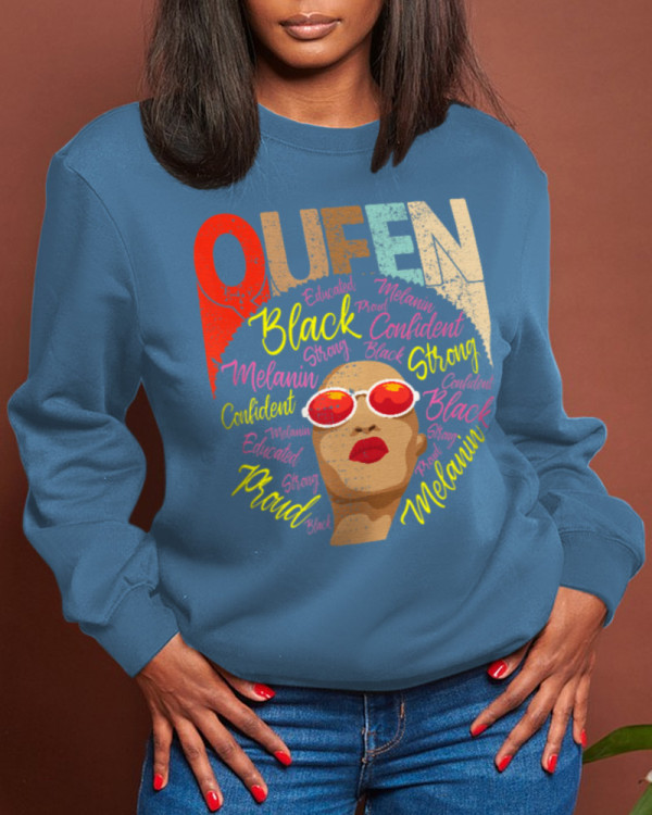 Blue Street Daily Print Patchwork Letter O Neck Tops