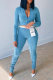 Sky Blue Fashion Casual Solid Without Belt Zipper Collar Long Sleeve Two Pieces