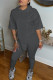 Dark Gray Casual Solid Patchwork Asymmetrical Hooded Collar Half Sleeve Two Pieces