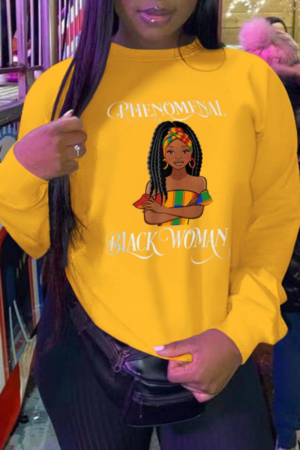 Yellow Casual Daily Print Patchwork O Neck Tops