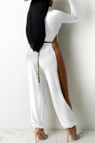 Red Sexy Solid Hollowed Out Patchwork Slit O Neck Straight Jumpsuits(Without Belt)