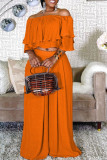 Yellow Fashion Casual Solid Patchwork Off the Shoulder Two Pieces