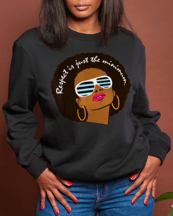 Black Street Sportswear Character Patchwork O Neck Tops