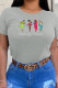 Grey Casual Daily Print Patchwork O Neck T-Shirts