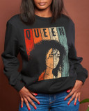Blue Casual Street Print Patchwork O Neck Tops
