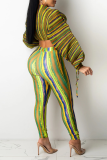 Yellow Sexy Striped Patchwork Half A Turtleneck Long Sleeve Two Pieces