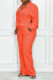 Tangerine Casual Solid Patchwork Buckle Asymmetrical Turndown Collar Long Sleeve Two Pieces