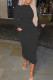 Black Fashion Casual Solid Basic O Neck Long Sleeve Dresses