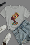 Red Street Daily Print Patchwork O Neck T-Shirts