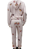Light Pink Casual Print Patchwork Hooded Collar Long Sleeve Two Pieces