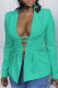 Green Fashion Casual Solid Cardigan Turndown Collar Outerwear