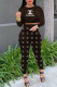 Brown Fashion Casual Print Basic O Neck Long Sleeve Two Pieces