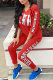 Red Casual Print Patchwork V Neck Half Sleeve Two Pieces
