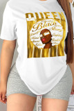 White Fashion Street Print Patchwork Letter O Neck T-Shirts